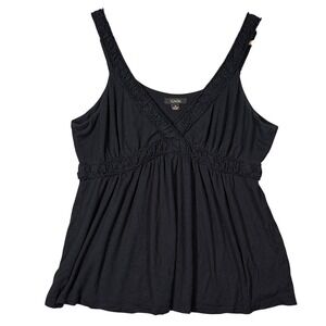 GNW Tank Top Womens Empire Waist Ruffle Trim Medium Black Y2K Vintage